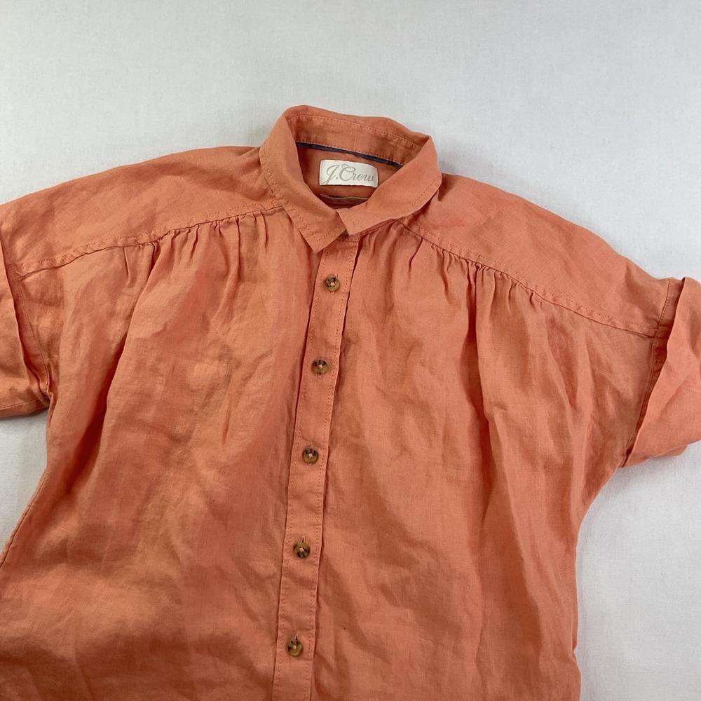 J Crew Shirt Dress 100% Linen Short Sleeve Button Up Relaxed Fit Pockets Sz 2XS - Picture 6 of 8